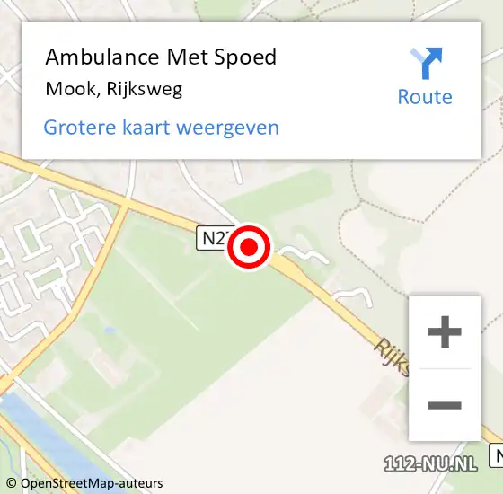 Locatie op kaart van de 112 melding: Ambulance Met Spoed Naar Mook, Rijksweg op 26 juni 2020 06:00