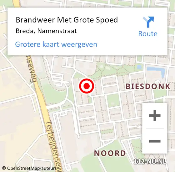 Locatie op kaart van de 112 melding: Brandweer Met Grote Spoed Naar Breda, Namenstraat op 26 juni 2020 15:18