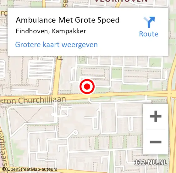Locatie op kaart van de 112 melding: Ambulance Met Grote Spoed Naar Eindhoven, Kampakker op 26 juni 2020 18:37