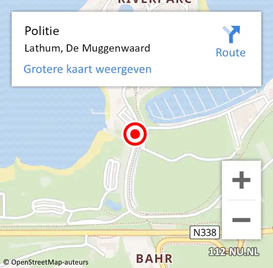 Locatie op kaart van de 112 melding: Politie Lathum, De Muggenwaard op 26 juni 2020 20:16