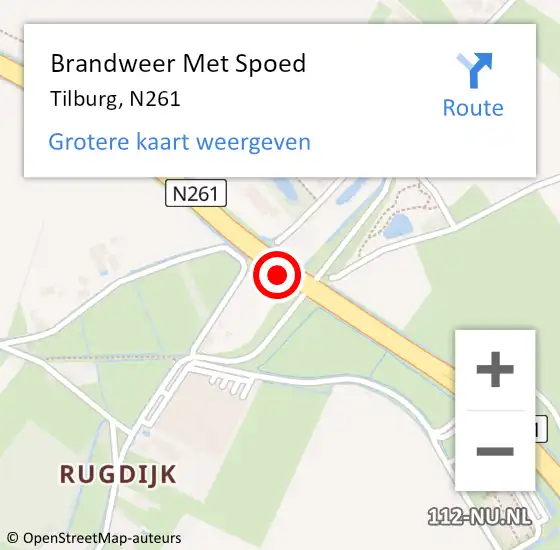 Locatie op kaart van de 112 melding: Brandweer Met Spoed Naar Tilburg, N261 op 26 juni 2020 20:37