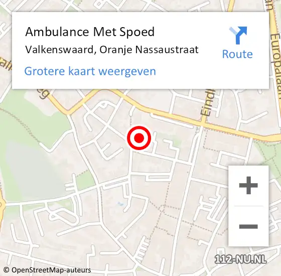 Locatie op kaart van de 112 melding: Ambulance Met Spoed Naar Valkenswaard, Oranje Nassaustraat op 26 juni 2020 22:41
