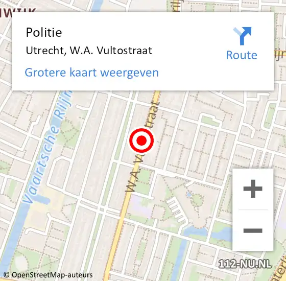 Locatie op kaart van de 112 melding: Politie Utrecht, W.A. Vultostraat op 27 juni 2020 21:14