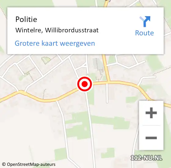 Locatie op kaart van de 112 melding: Politie Wintelre, Willibrordusstraat op 27 juni 2020 22:11