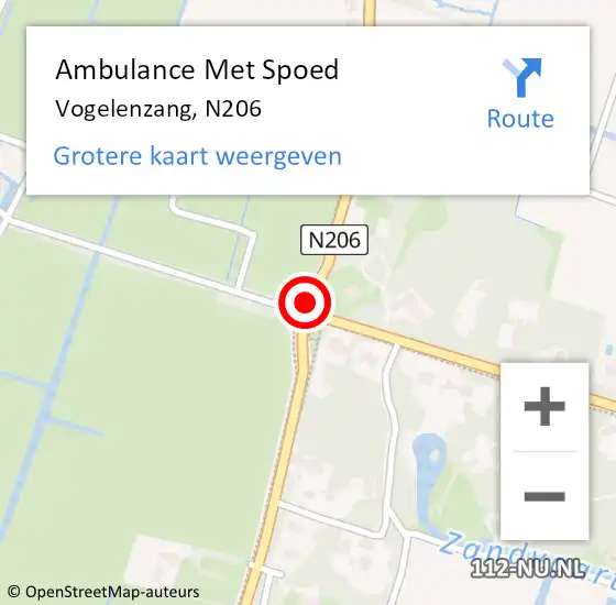 Locatie op kaart van de 112 melding: Ambulance Met Spoed Naar Vogelenzang, N206 op 29 juni 2020 11:35