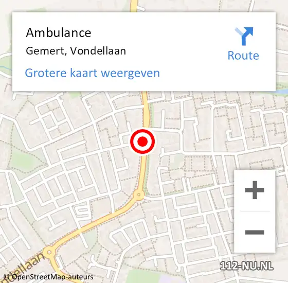 Locatie op kaart van de 112 melding: Ambulance Gemert, Vondellaan op 29 juni 2020 12:24