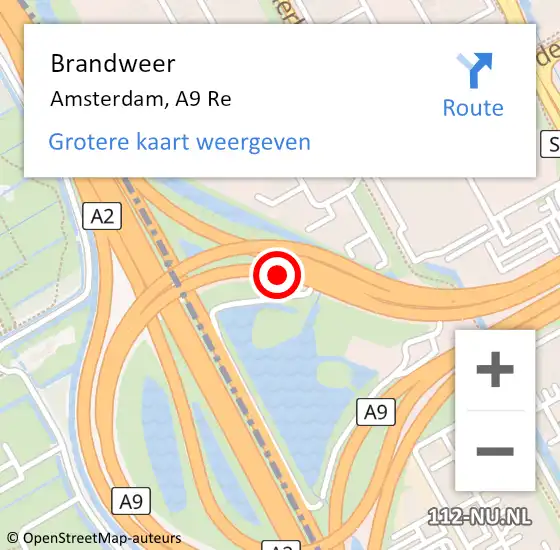 Locatie op kaart van de 112 melding: Brandweer Amsterdam, A9 Re op 29 juni 2020 15:50