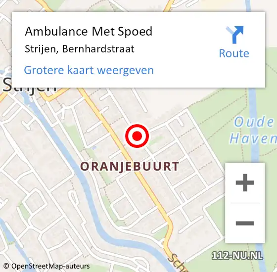 Locatie op kaart van de 112 melding: Ambulance Met Spoed Naar Strijen, Bernhardstraat op 29 juni 2020 19:32