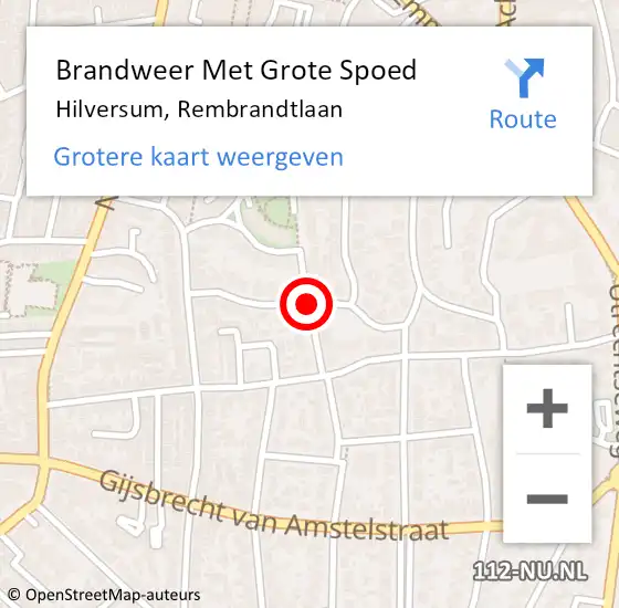 Locatie op kaart van de 112 melding: Brandweer Met Grote Spoed Naar Hilversum, Rembrandtlaan op 30 juni 2020 03:49