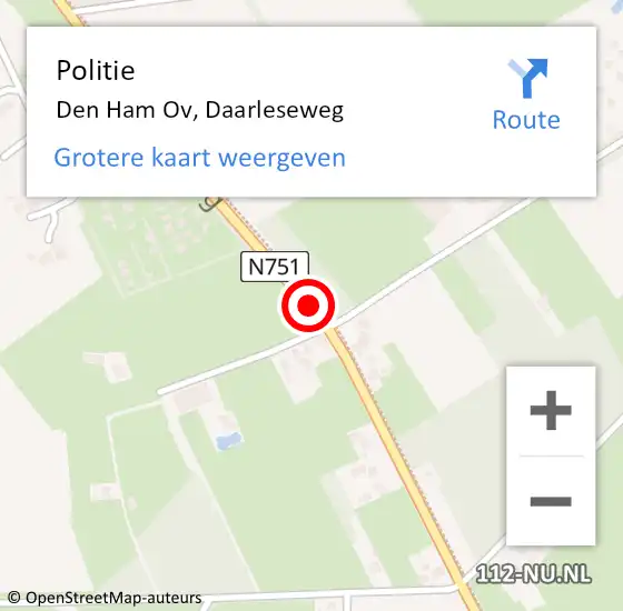 Locatie op kaart van de 112 melding: Politie Den Ham Ov, Daarleseweg op 30 juni 2020 10:58