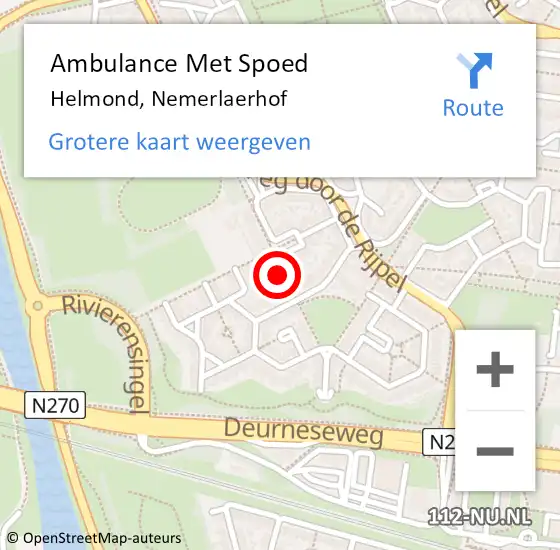 Locatie op kaart van de 112 melding: Ambulance Met Spoed Naar Helmond, Nemerlaerhof op 30 juni 2020 11:07