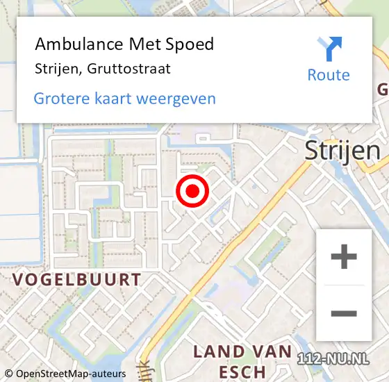 Locatie op kaart van de 112 melding: Ambulance Met Spoed Naar Strijen, Gruttostraat op 30 juni 2020 12:06