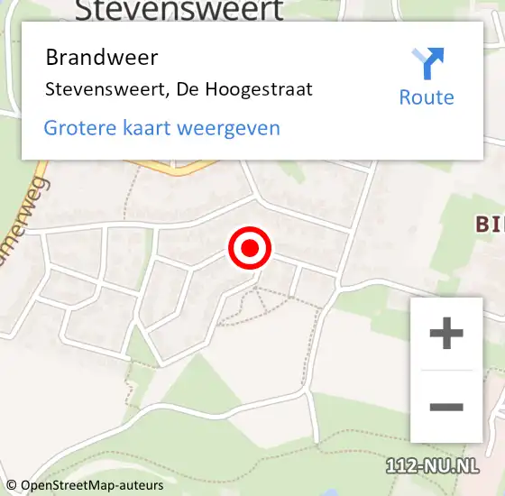 Locatie op kaart van de 112 melding: Brandweer Stevensweert, De Hoogestraat op 30 juni 2020 15:31