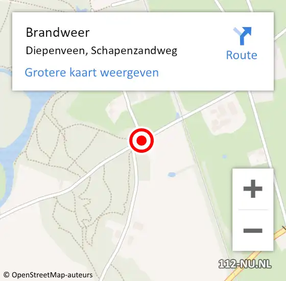Locatie op kaart van de 112 melding: Brandweer Diepenveen, Schapenzandweg op 30 juni 2020 16:30