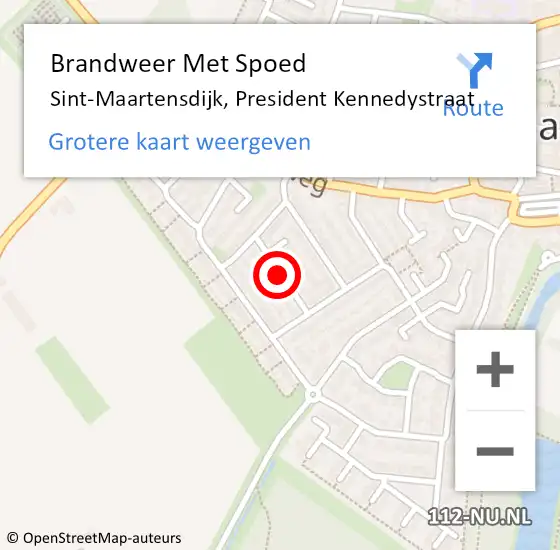 Locatie op kaart van de 112 melding: Brandweer Met Spoed Naar Sint-Maartensdijk, President Kennedystraat op 30 juni 2020 16:38
