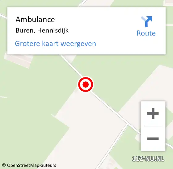 Locatie op kaart van de 112 melding: Ambulance Buren, Hennisdijk op 30 juni 2020 16:56