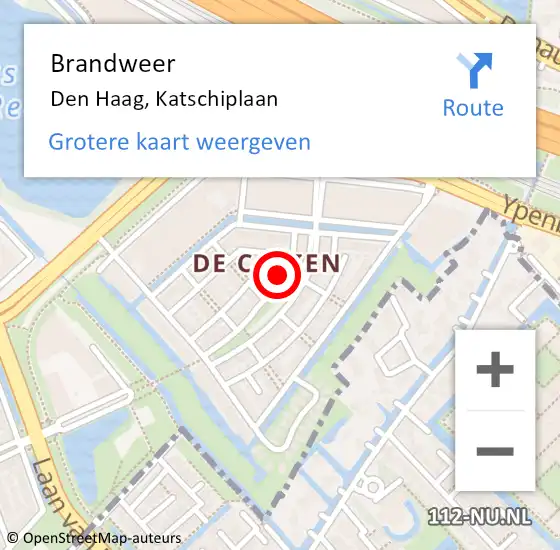 Locatie op kaart van de 112 melding: Brandweer Den Haag, Katschiplaan op 30 juni 2020 17:12