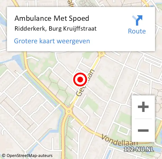 Locatie op kaart van de 112 melding: Ambulance Met Spoed Naar Ridderkerk, Burg Kruijffstraat op 1 juli 2020 15:04