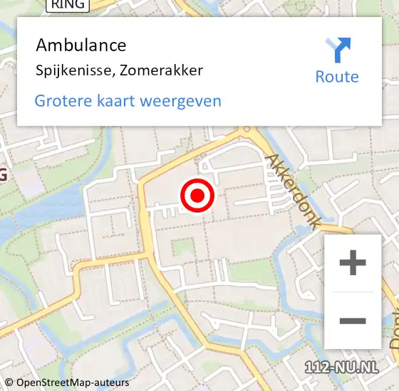Locatie op kaart van de 112 melding: Ambulance Spijkenisse, Zomerakker op 1 juli 2020 16:44