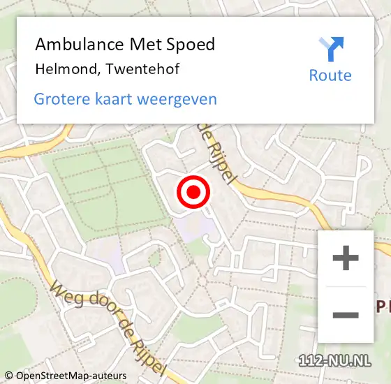 Locatie op kaart van de 112 melding: Ambulance Met Spoed Naar Helmond, Twentehof op 1 juli 2020 18:28