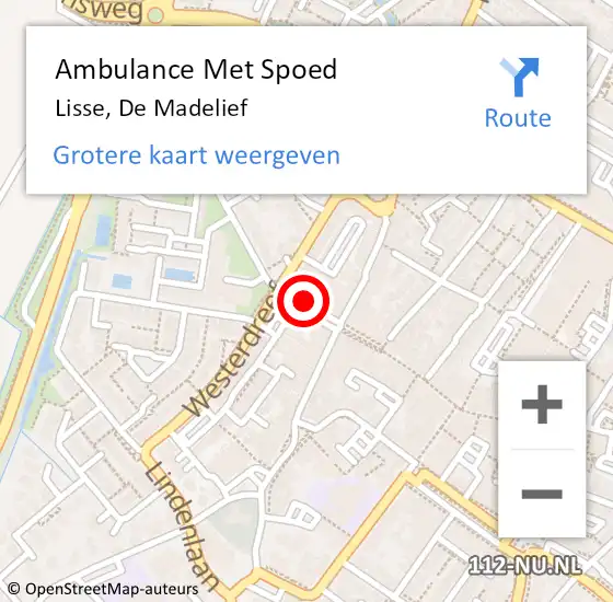 Locatie op kaart van de 112 melding: Ambulance Met Spoed Naar Lisse, De Madelief op 1 juli 2020 22:02