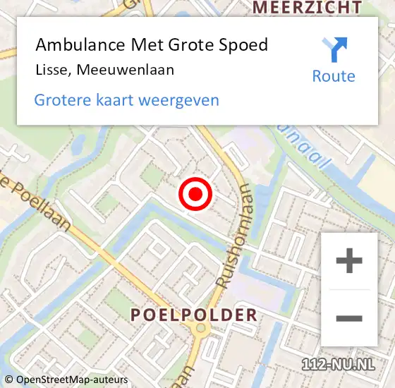 Locatie op kaart van de 112 melding: Ambulance Met Grote Spoed Naar Lisse, Meeuwenlaan op 2 juli 2020 02:06