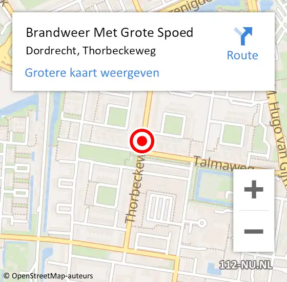 Locatie op kaart van de 112 melding: Brandweer Met Grote Spoed Naar Dordrecht, Thorbeckeweg op 2 juli 2020 03:19