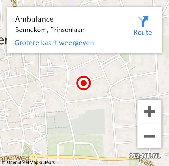 Locatie op kaart van de 112 melding: Ambulance Bennekom, Prinsenlaan op 2 juli 2020 08:03