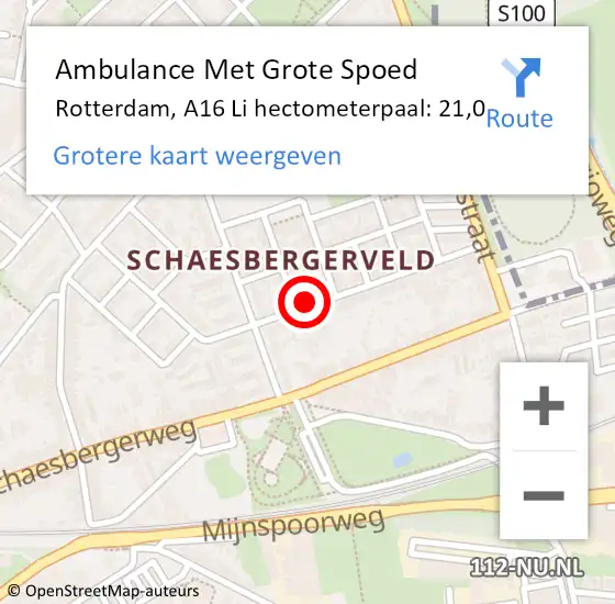 Locatie op kaart van de 112 melding: Ambulance Met Grote Spoed Naar Rotterdam, A16 Li hectometerpaal: 21,0 op 2 juli 2020 12:02
