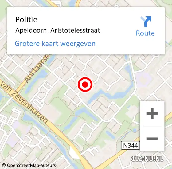 Locatie op kaart van de 112 melding: Politie Apeldoorn, Aristotelesstraat op 2 juli 2020 21:10