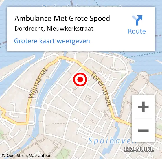 Locatie op kaart van de 112 melding: Ambulance Met Grote Spoed Naar Dordrecht, Nieuwkerkstraat op 3 juli 2020 01:17