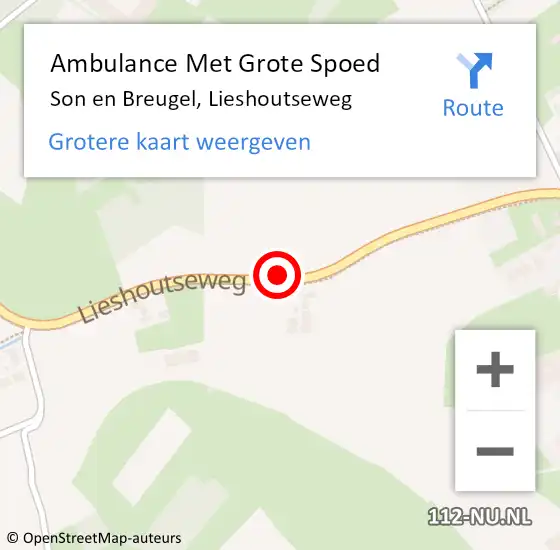Locatie op kaart van de 112 melding: Ambulance Met Grote Spoed Naar Son en Breugel, Lieshoutseweg op 3 juli 2020 17:10