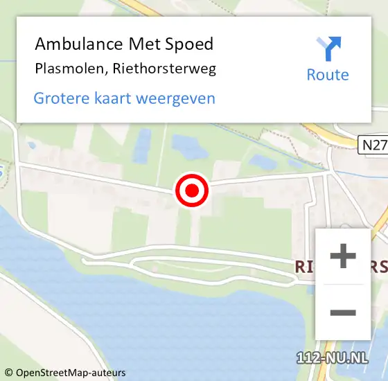 Locatie op kaart van de 112 melding: Ambulance Met Spoed Naar Plasmolen, Riethorsterweg op 3 juli 2020 17:54