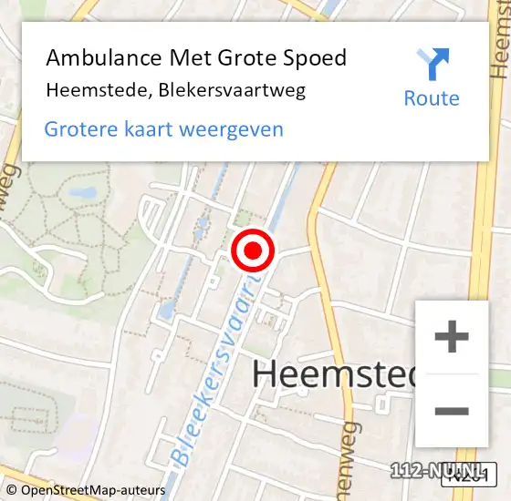 Locatie op kaart van de 112 melding: Ambulance Met Grote Spoed Naar Heemstede, Blekersvaartweg op 3 juli 2020 19:56
