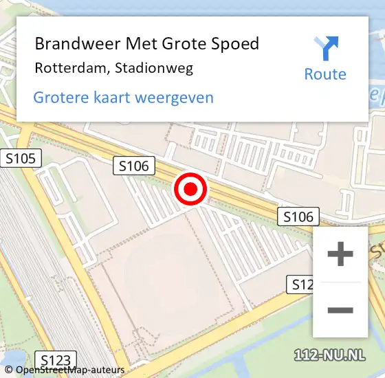 Locatie op kaart van de 112 melding: Brandweer Met Grote Spoed Naar Rotterdam, Stadionweg op 3 juli 2020 20:06
