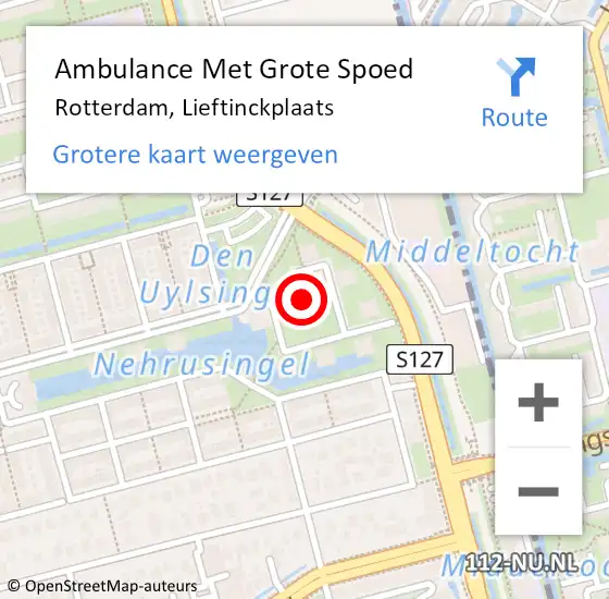 Locatie op kaart van de 112 melding: Ambulance Met Grote Spoed Naar Rotterdam, Lieftinckplaats op 4 juli 2020 07:27