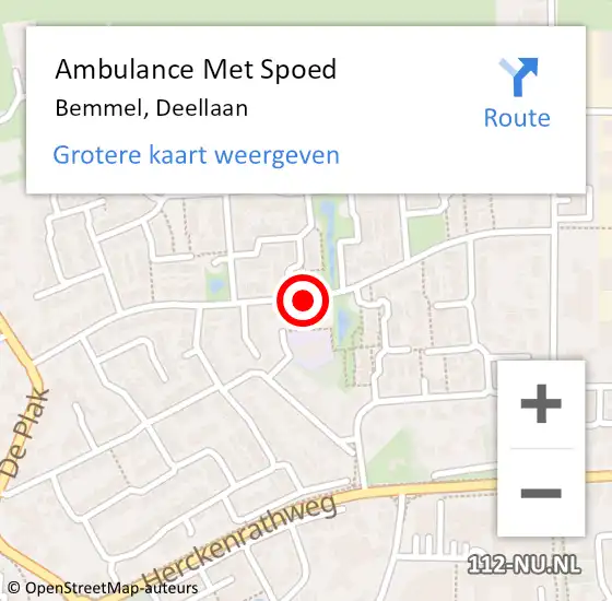 Locatie op kaart van de 112 melding: Ambulance Met Spoed Naar Bemmel, Deellaan op 4 juli 2020 13:06
