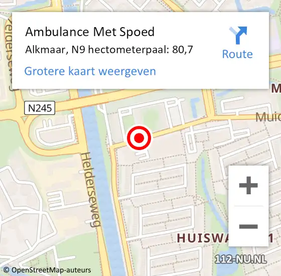 Locatie op kaart van de 112 melding: Ambulance Met Spoed Naar Alkmaar, N9 hectometerpaal: 80,7 op 4 juli 2020 14:43