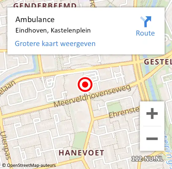 Locatie op kaart van de 112 melding: Ambulance Eindhoven, Kastelenplein op 4 juli 2020 19:34