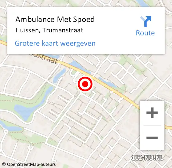 Locatie op kaart van de 112 melding: Ambulance Met Spoed Naar Huissen, Trumanstraat op 4 juli 2020 21:09