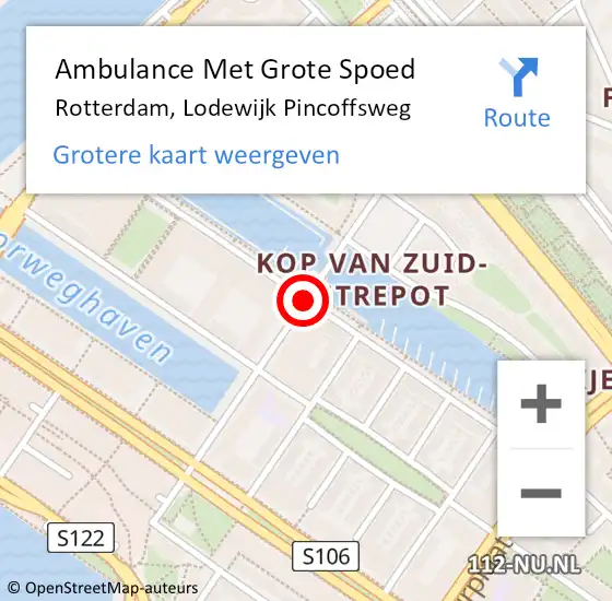Locatie op kaart van de 112 melding: Ambulance Met Grote Spoed Naar Rotterdam, Lodewijk Pincoffsweg op 4 juli 2020 23:06