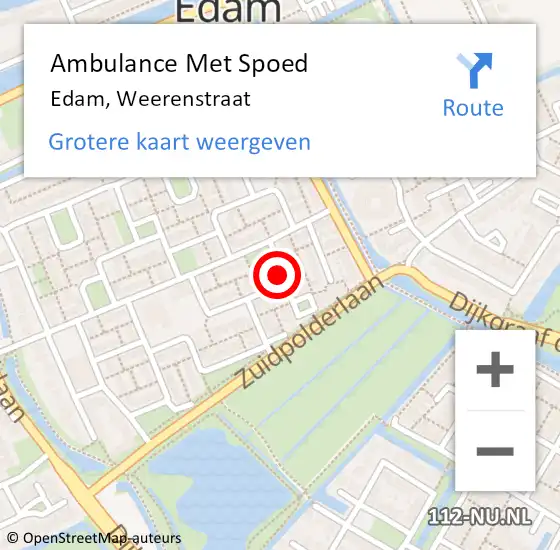 Locatie op kaart van de 112 melding: Ambulance Met Spoed Naar Edam, Weerenstraat op 5 juli 2020 05:43