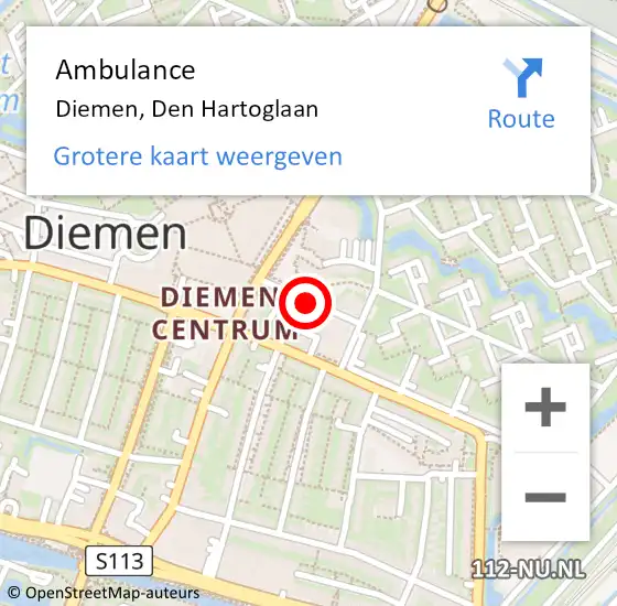 Locatie op kaart van de 112 melding: Ambulance Diemen, Den Hartoglaan op 5 juli 2020 11:11