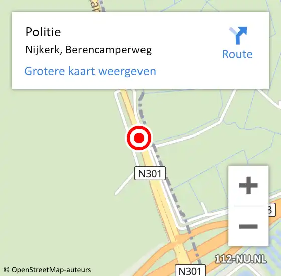 Locatie op kaart van de 112 melding: Politie Nijkerk, Berencamperweg op 5 juli 2020 17:02