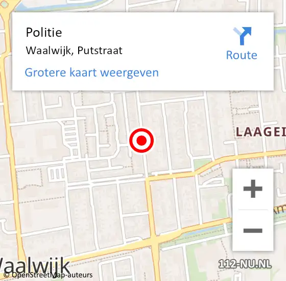 Locatie op kaart van de 112 melding: Politie Waalwijk, Putstraat op 5 juli 2020 19:41