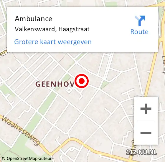 Locatie op kaart van de 112 melding: Ambulance Valkenswaard, Haagstraat op 5 juli 2020 19:42