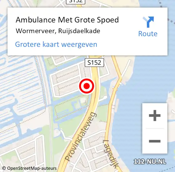 Locatie op kaart van de 112 melding: Ambulance Met Grote Spoed Naar Wormerveer, Ruijsdaelkade op 5 juli 2020 22:18