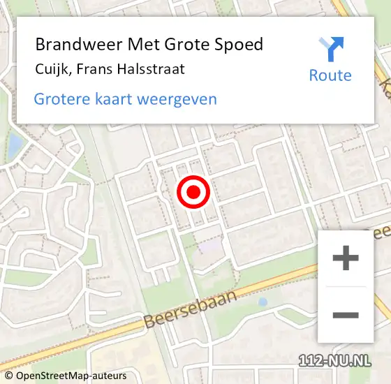 Locatie op kaart van de 112 melding: Brandweer Met Grote Spoed Naar Cuijk, Frans Halsstraat op 6 juli 2020 00:26