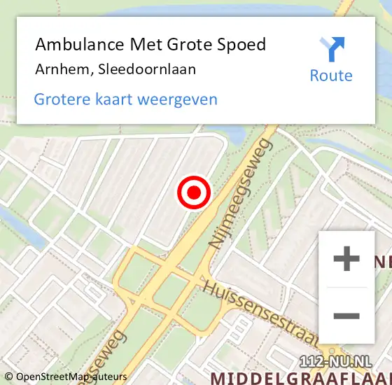 Locatie op kaart van de 112 melding: Ambulance Met Grote Spoed Naar Arnhem, Sleedoornlaan op 6 juli 2020 12:32