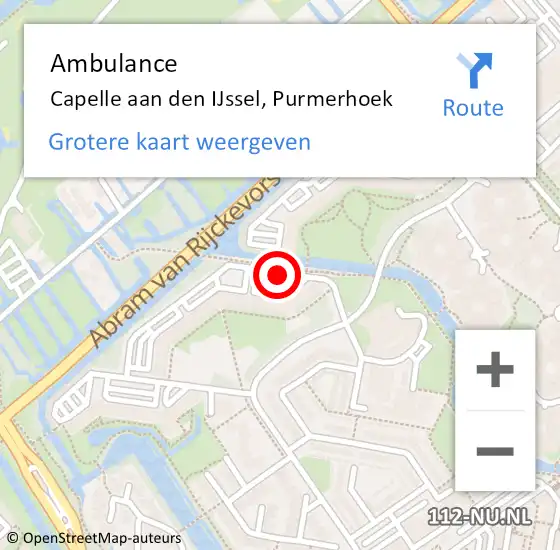 Locatie op kaart van de 112 melding: Ambulance Capelle aan den IJssel, Purmerhoek op 6 juli 2020 13:23